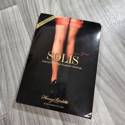 Honey Birdette Solis Neon Orange Suspender Stockings Hosiery Size L ~ New